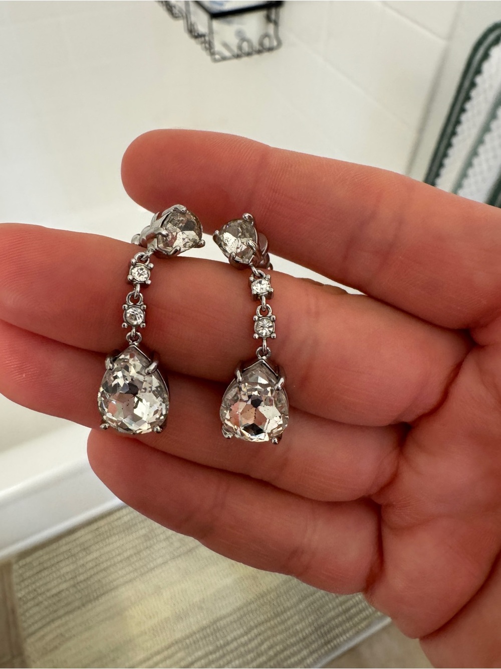 Silver-Tone Teardrop Crystal Drop Earrings
